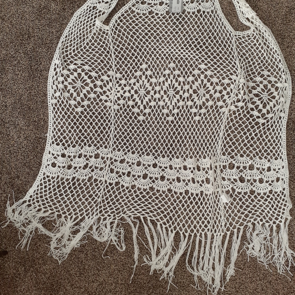 Boho long crochet vest